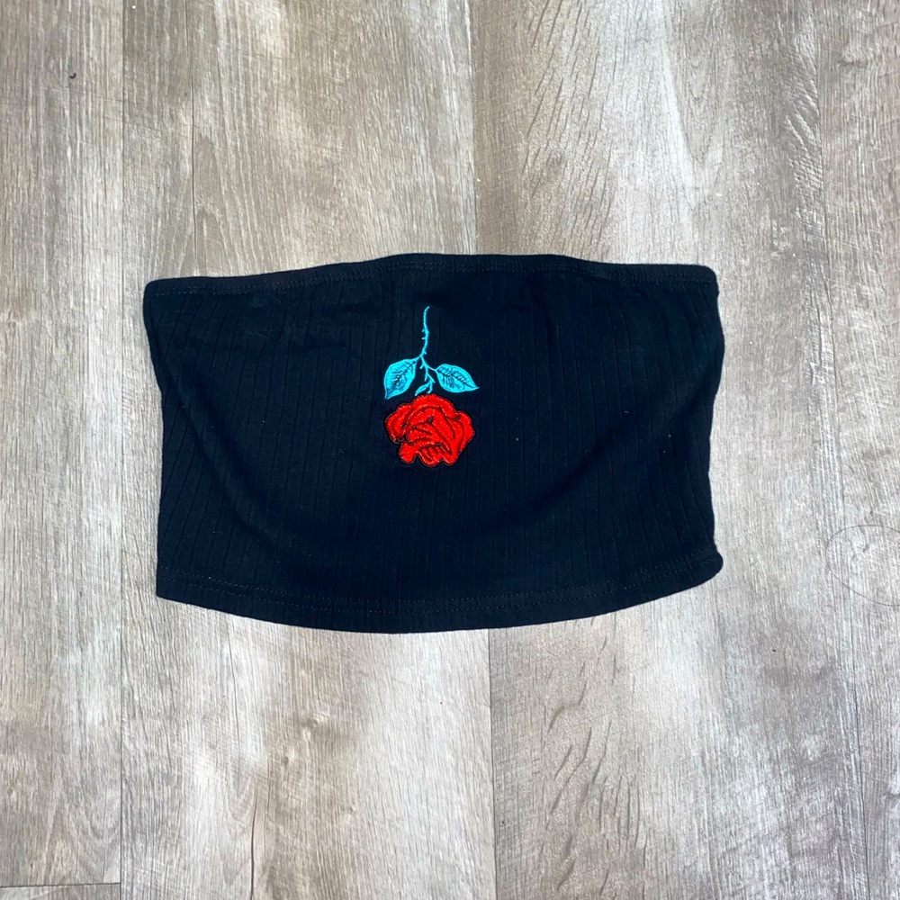 Black Rose Embroidered Tube Top